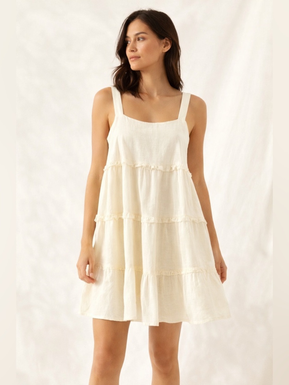 Anthropologie x Arichfield Romantic Tiered Babydoll Linen Blend Mini Dress Sz M